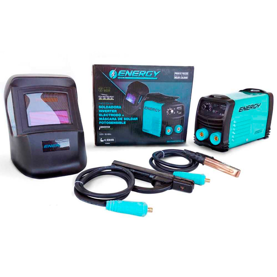 Soldadora Inverter Arco Manual 140 amp + Mascara de Soldar Fotosensible Energy
